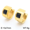 Gold stainless steel huggie earrings with black square zircon stones and 13x7mm dimensions - Gold With Black Zirconia(KE118317-TGD)