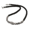 Mens 8mm black obsidian and map stone beaded necklace with stainless steel toggle clasp - 8mm Bead / Map Stone and Frosted Stone