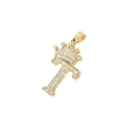 Golden crown letter T pendant necklace with sparkling cubic zirconia on white background - Crown Letter T