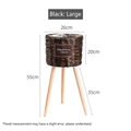 Large woven planter with three wooden legs and natural home label 55cm height - Large / Dark Coffee