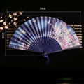 Blue and purple gradient folding fan with cherry blossom and butterfly pattern - Blossoming Flowers (Blue)