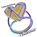 Détail de la bague en acier inoxydable en forme de cœur irisé avec dimensions 2,2 cm - Arc-en-ciel