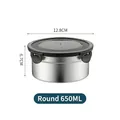 Round 650ML food container made of 316 stainless steel with a black airtight lid - 550ML Round Fresh-keeping Box With Lid