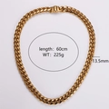 Chaîne cubaine dorée de 60cm, collier en acier inoxydable de 13,5mm pesant 225g - Or 13.5mm