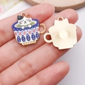 Enamel alloy cat coffee cup pendant charm with golden metal back for DIY jewelry - Flower Cup Cat - Gold Base