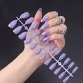 Detail showing 24 pieces of glossy lavender almond false nails on a plastic holder - Glossy Lavender (JJL-18)