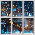 Blue and white Christmas window clings featuring Santa's sleigh, reindeer, and snowflakes - [6 Sheets Combo] BQ402+403+405+410+412+413