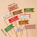 Five-pack of festive Merry Christmas paper cake toppers with red and green stripe patterns - Mixed Christmas Topper Kit 5 Sets