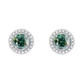 Classic silver earrings featuring a round dark green gemstone with white halo stones - Round Green Zirconia Studs (ED150)