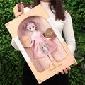 Fashion doll in pink daisy dress inside elegant beige gift box with clear window - 41cm Box Summer White 30cm Doll