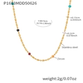 Detailweergave van een gouden roestvrijstalen ketting met gekleurde zirkoonkralen en maten - Gouden Veelkleurige Kralenketting (P1693)