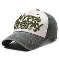 Vintage washed color-block baseball cap with green NYPD towel embroidery in white and grey - White Patchwork Smoky Grey (XW-46)