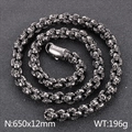 Vintage silver skull link chain necklace in punk style with a metal tube clasp - 50cm / Boiled Black (KN107328-KJX)