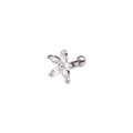 Macro view of silver flower stud earring with zirconia petals and screw-back closure - Flower Style(10#)
