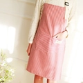 Princess style red and white striped apron with large front pocket and lace trim - Red - Striped Cotton Linen
