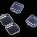 Three clear plastic square jewelry boxes for earrings, one open and two closed on black background - Earring Box (3.5*3.5*1.8cm)