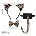 Leopard print plush cat ear headband set with bow tie and tail for animal cosplay - Leopard Cat Ear 3-Piece Set (55cm Tail)