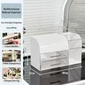 Ivory white makeup organizer with transparent acrylic drawers and top compartments - Large Capacity with Side Compartment Drawer Style / Ivory