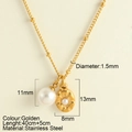 Gold stainless steel starfish and pearl pendant necklace with adjustable chain length - Imitation Pearl + Shell(25195)