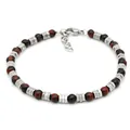 Men's beaded bracelet with red tiger eye stones and stainless steel hex beads - Red Tiger Eye (B077)