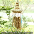 Natural bamboo wind chime with sailboat top and carbonized spiral pattern, 19x39cm - Natural Sailboat (Dia 19cm/Len 39cm)