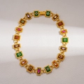 Dettaglio della collana vintage dorata con smalto colorato e pietre preziose miste - Collana-Multicolore