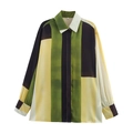 Camicia estiva 2025 in raso di seta da donna con stampa geometrica a righe verdi e gialle - S / Camicia Stampata