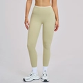 Yoga-Leggings mit hohem Bund in Avocadogrün und kontrastierendem weißem Rand - Mittsommer Grün