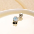 Titanium steel cartilage stud earring with 4mm blue opal in silver dragon claw setting - Light Blue