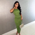 Detail of the grass green bodycon dress featuring textured 3D wavy ripple fabric - Green