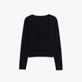 Schwarze Strickjacke für Damen mit V-Ausschnitt, Spitzendetails und Knöpfen - S / Schwarz