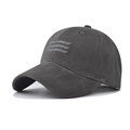 Close-up of three-row embroidered DAVOOD lettering on charcoal cotton baseball cap - Three Rows of Small Letters / Gray