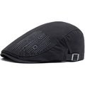 Black cotton beret cap with grey letter embroidery and silver adjustable buckle - Gray