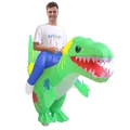 Adult inflatable green dinosaur ride-on costume with blue legs for Halloween party - Riding A Graffiti Dinosaur / One Size