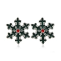 Détail des boucles d'oreilles flocon d'argent avec émail vert et perle rouge - #13 Flocon de Neige/Argent Émail Vert Perle Rouge