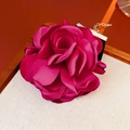 Elegant rose red fabric flower choker necklace with silk texture and golden metal chain - Bracelet - Rose Red