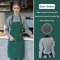 Waterproof dark green canvas apron with adjustable neck strap and large front pocket - A22 Style/Halter Neck / Dark Green