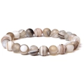 8mm natural striped agate beaded bracelet featuring unique brown and grey gemstone patterns - Grey Banded Agate