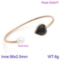 Rose gold heart bangle with black gemstone and shell pearl accent for women - Rose Gold Style with Black Heart & Pearl (KB123106-K)