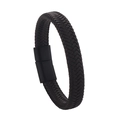Bracciale da uomo minimalista in pelle intrecciata nera con chiusura magnetica nera - Chiusura Nera + Pelle Nera