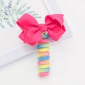 Vibrant rose red ribbon bow spiral hair tie with colorful lollipop-style beads for kids - Magenta/Multicolor