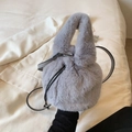 Sac seau en peluche gris pour femmes avec fausse fourrure douce et cordon de serrage - Gris