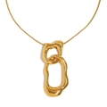 Minimalist 18K gold plated stainless steel necklace featuring interlocking irregular rings - Gold