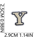 Detailed view of cream and navy embroidered letter Y patch with precise size measurements - Y (Beige)