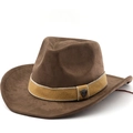 Vintage dark brown faux suede cowboy hat with wide brim and decorative metal shield badge - M(56-58cm) / Coffee