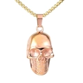Polished rose gold stainless steel skull pendant necklace with a box chain on white background - Pendant Only / Rose Gold