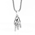 Silver stainless steel moon necklace featuring a creative OK hand gesture pendant - OK Hand + Steel Chain