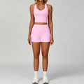 Set da yoga rosa con pantaloncini a vita alta e crop top con retro a vogatore sportivo - Taglia S / Top E Pantaloni / Rosa Ciliegio (Canotta+Pantaloncini)