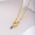 S925 gold paperclip chain necklace with pear-cut green gemstone pendant for women - 18K Gold Color + Green Spinel Pendant