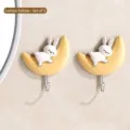 Cute rabbit on moon wall hooks, lemon yellow 2-pack adhesive hangers - 2-Piece Set / Lemon Yellow
